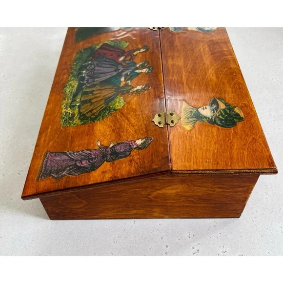 Vintage Wooden Hinged Lidded Box with Victorian Women Dancing Decoupage - Picture 9 of 12